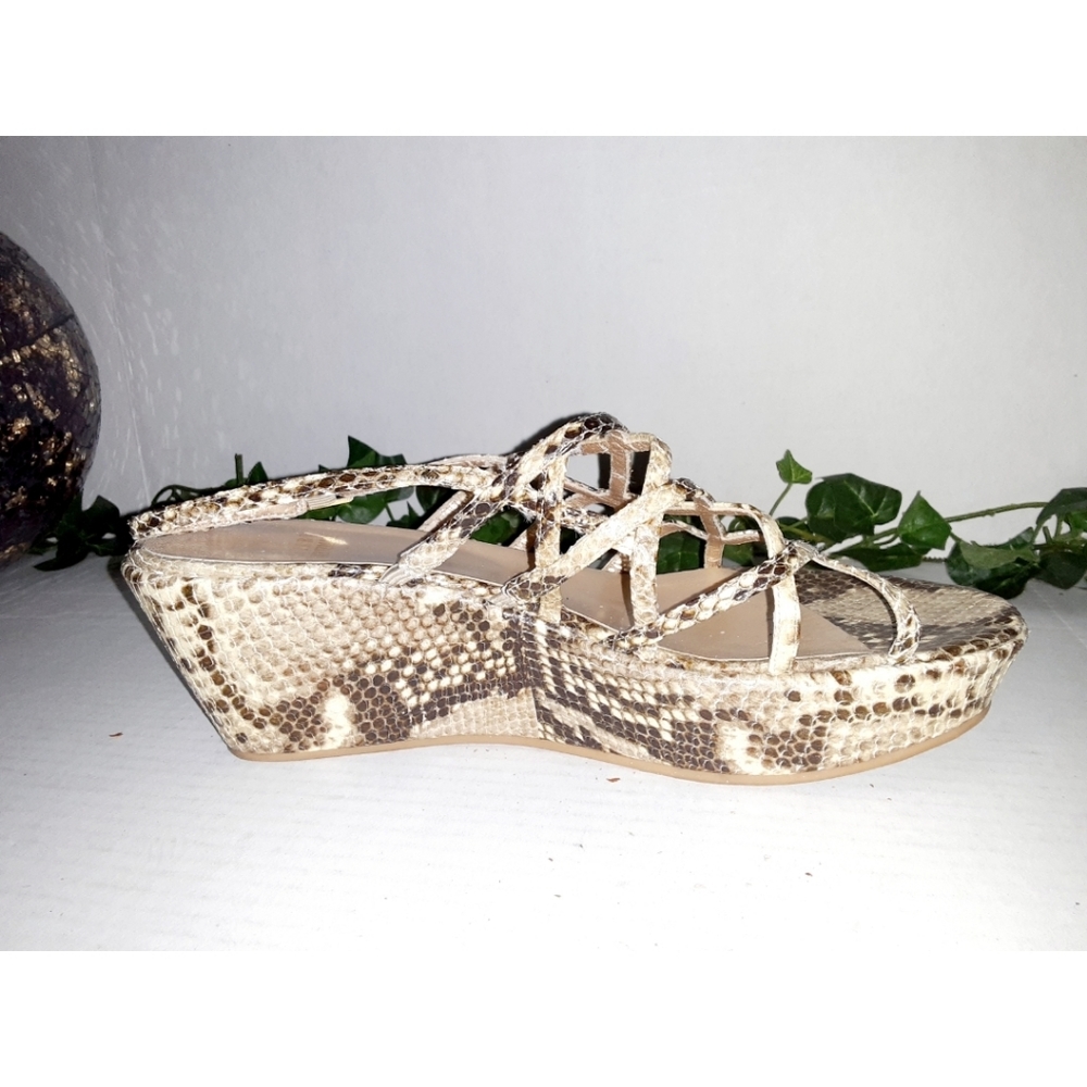 Stuart Weitzman Snake Print Strappy Slingback Wedg - image 7